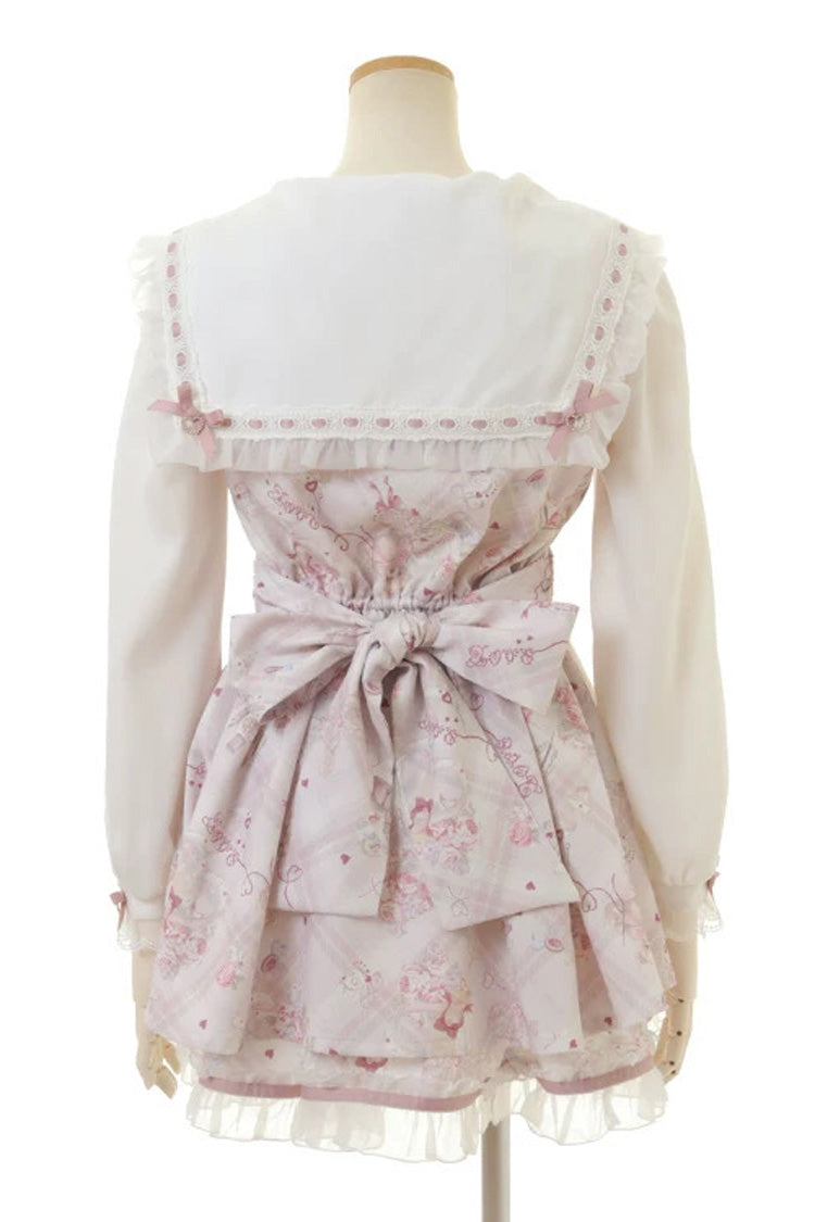 [Sewing Bear] Long Sleeves Print Bowknot Lace Sweet Jirai Kei Plus Size Dress 3 Colors - Product - 11
