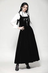 Black Horn Embroidered Lace-Up Women's Gothic Velvet Maxi Dress - Product - 12