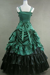 Green Cotton Sleeveless Floor Length Bowknot Multi-Layer Victorian Gothic Lolita Strap Dress - Product - 2