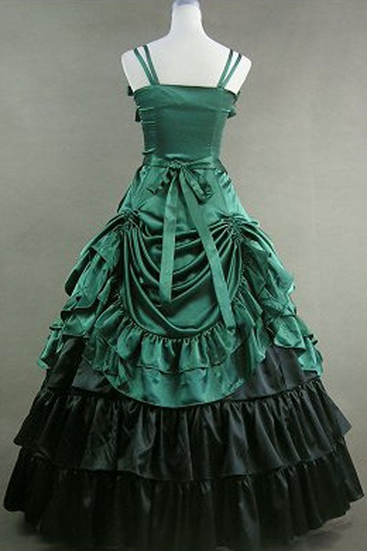 Green Cotton Sleeveless Floor Length Bowknot Multi-Layer Victorian Gothic Lolita Strap Dress - Product - 2