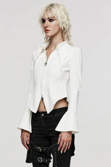 White Bat Collar Long Trumpet Sleeves Slim Womens Gothic Blouse - Product - 2