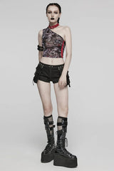 Asymmetrical Off Shoulder Sleeveless Print Womens Steampunk Halter Vest 2 Colors - Product - 5