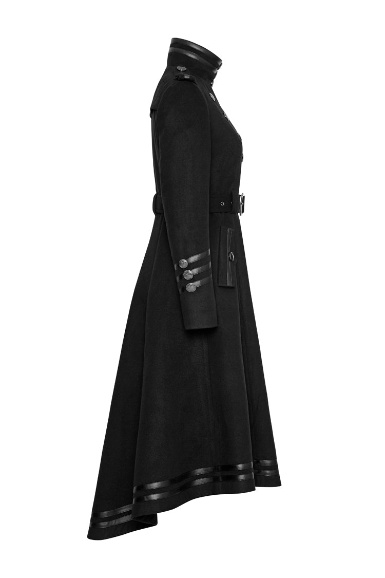 Black Military Uniform Double Breasted Womens Long Gothic Coat With Belt - Product - 6