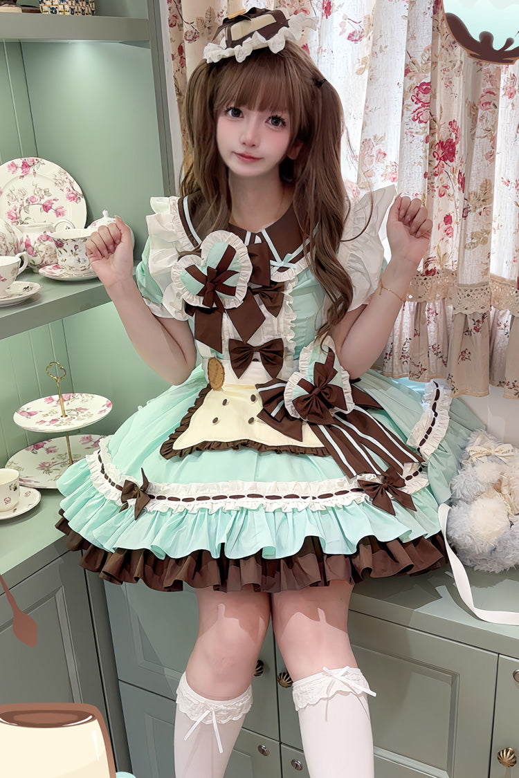 Cookies Short Sleeves Maid Ruffle Bowknot Sweet Lolita Tiered Dress 2 Colors - Product - 9