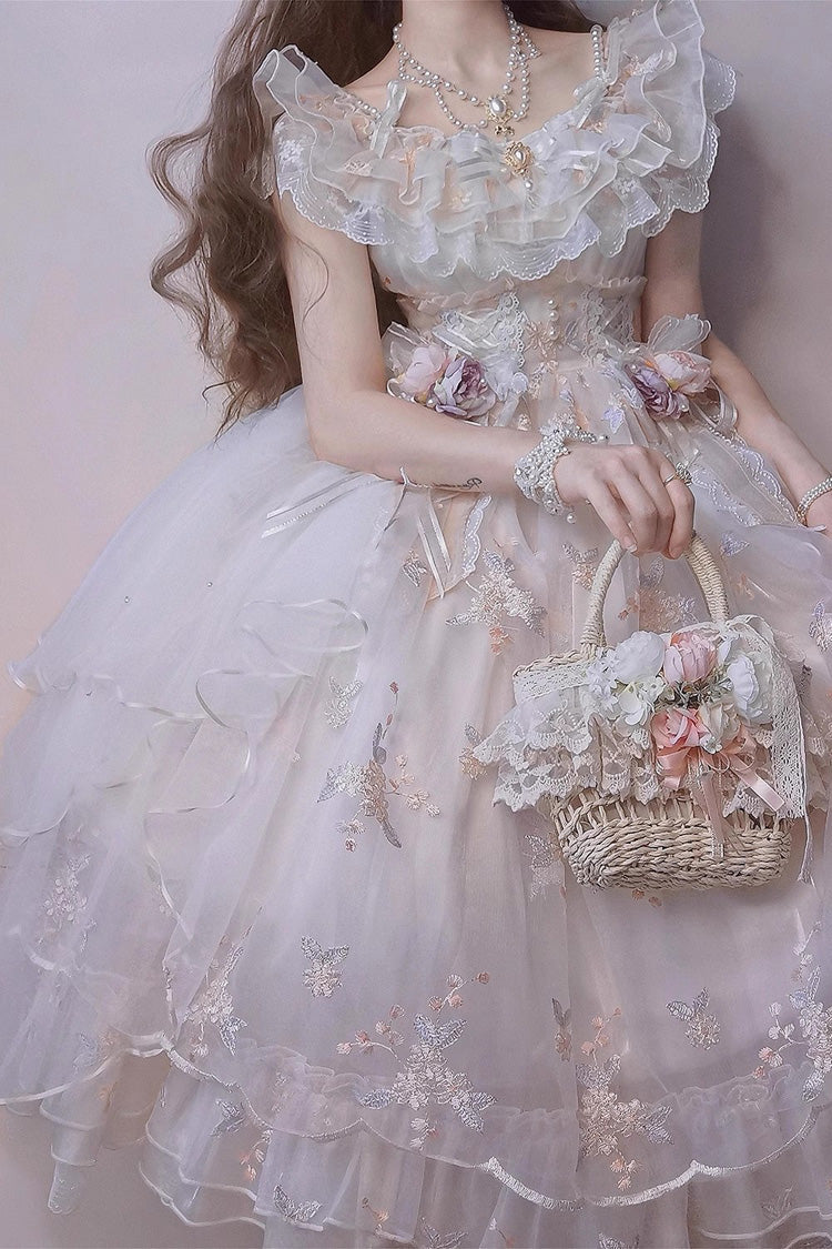 Ivory [Flora] Multi-Layered Ruffle Hanayome Embroidery Bowknot Sweet Lolita Jsk Dress - Product - 2