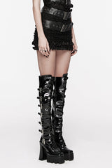 Black Ruffle Mesh Women's Gothic Skirt with Belts - Product - 2