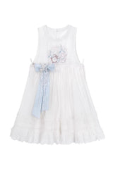 Light Blue [Alice in the Illusion] Stand Collar Pastoral-StylePrinted Bow Lace Chinese Style Vintage Lolita Ma Mian Skirt Set - Apron-Skirt(Only) - 12