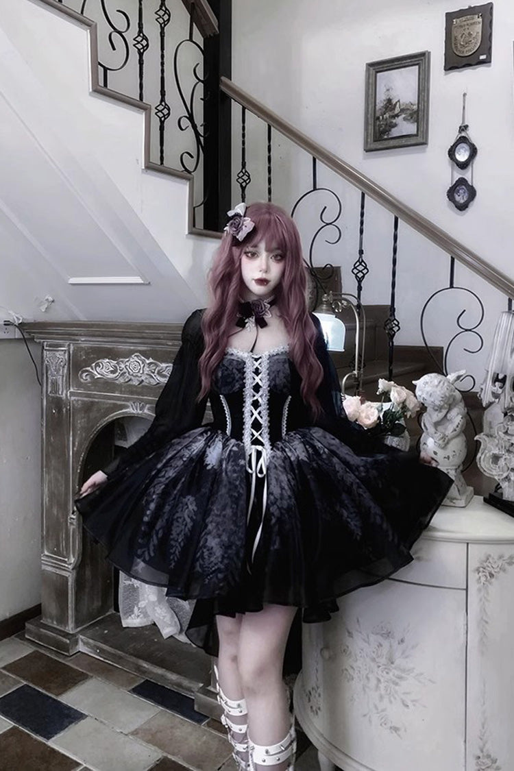 Black Sleeveless Ruffle Bowknot Gothic Princess Fish Bone Bridesmaid Lolita Jsk Dress - Product - 5