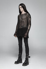Black Casual Ripped Pullover Men's Steam Punk Sweater - Product - 3