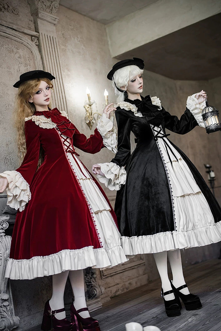 Red [Letters and Poems · Nutcracker Box] Long Sleeves Ruffled Open-Front Bow Lace-Up Gothic Lolita Dress - Product - 7