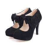 Elegant Pure Color Bowknot Round-toe Sweet Lolita High Heel Shoes - Black - 1