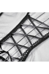 Black Deep-V Ruffled Long Flare Sleeves Sheer Lace Patchwork Lace-Up Women's Gothic Duster - Product - 19