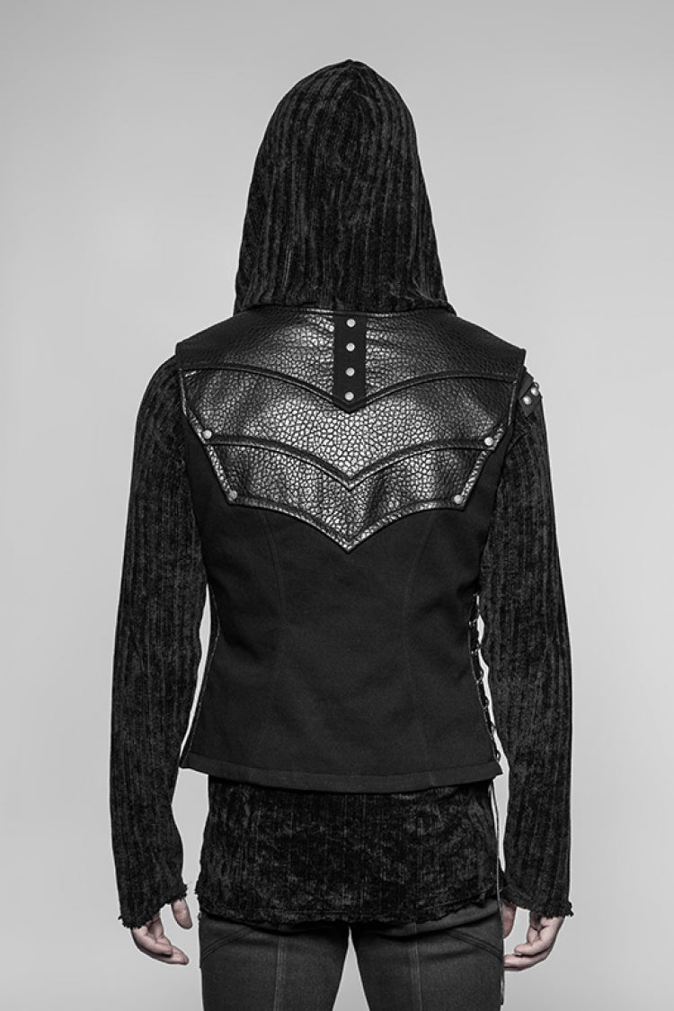 Black Sleeveless Faux Leather Detailed Men's Punk Vest - Product - 3