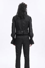 Black Sleeveless Jacquard Chain Buckle-up Men's Gothic Vest - Product - 6