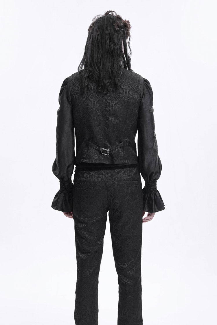 Black Sleeveless Jacquard Chain Buckle-up Men's Gothic Vest - Product - 6