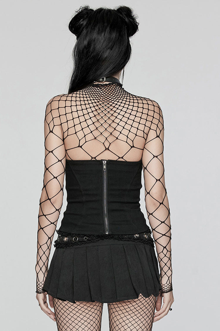 Black Hollow Lace-Up Ripped Buckle Women's Punk Tube Top - Product - 3