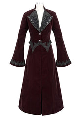 Red Lace Flared Sleeves Velvet Long Womens Gothic Coat - Product - 4