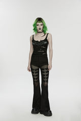 Black Spliced Slim Eyelet Women's Punk Pants - Product - 3
