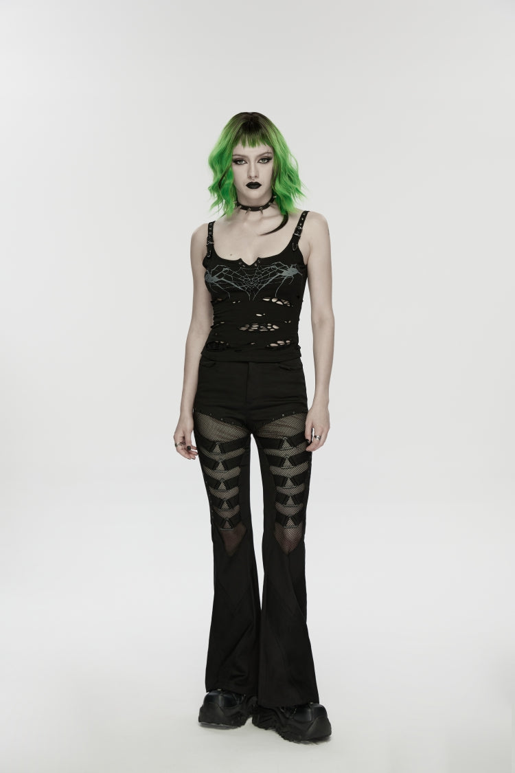 Black Spliced Slim Eyelet Women's Punk Pants - Product - 3
