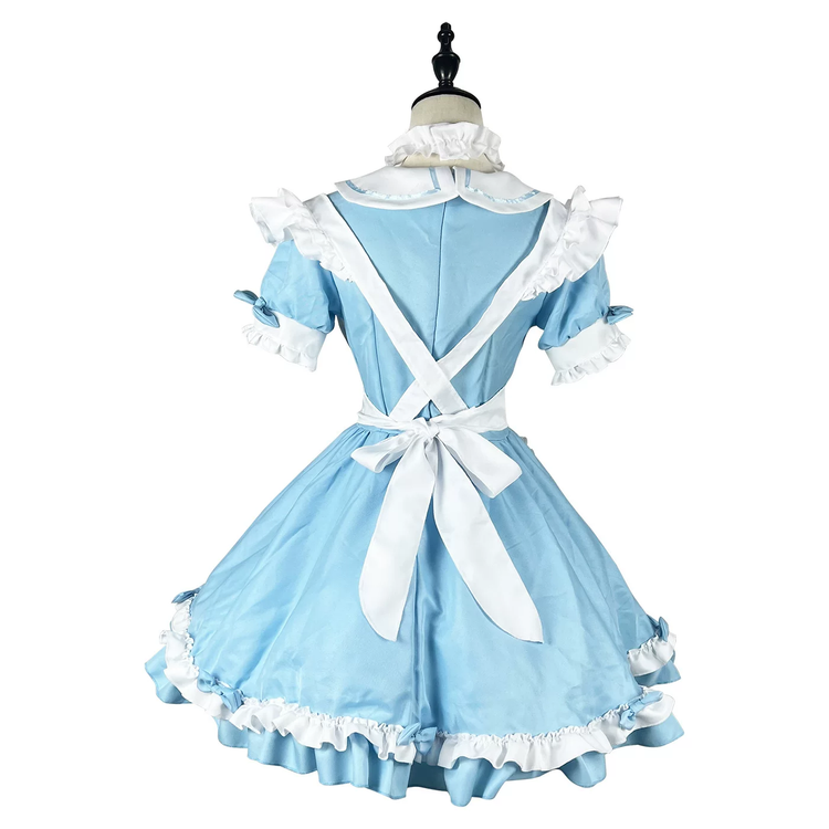 Light Blue Ruffled Maid Lolita Dress with Apron Bow Accent - view 3