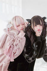Pink Rabbit Ears Long Sleeves Bowknot Lace-Up Hooded Jirai Kei Coat - Product - 8