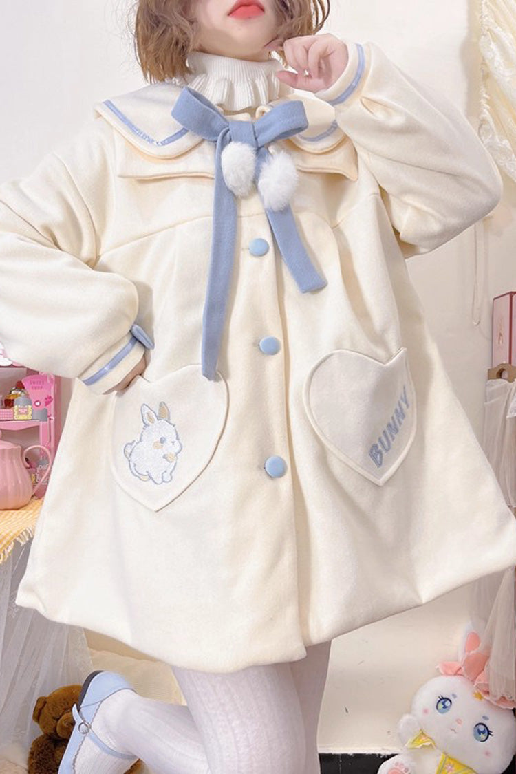 Beige Doll Collar Long Sleeves Bowknot Sweet Lolita Coat - Product - 4