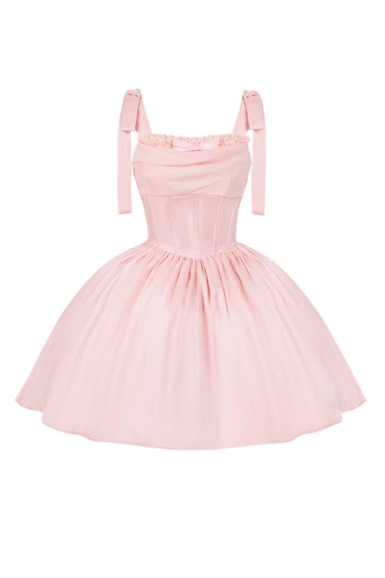 Pink [Foamy Sea] Sleeveless Ruffle Bowknot Fishbone Sweet Lolita Jsk Dress - Product - 15
