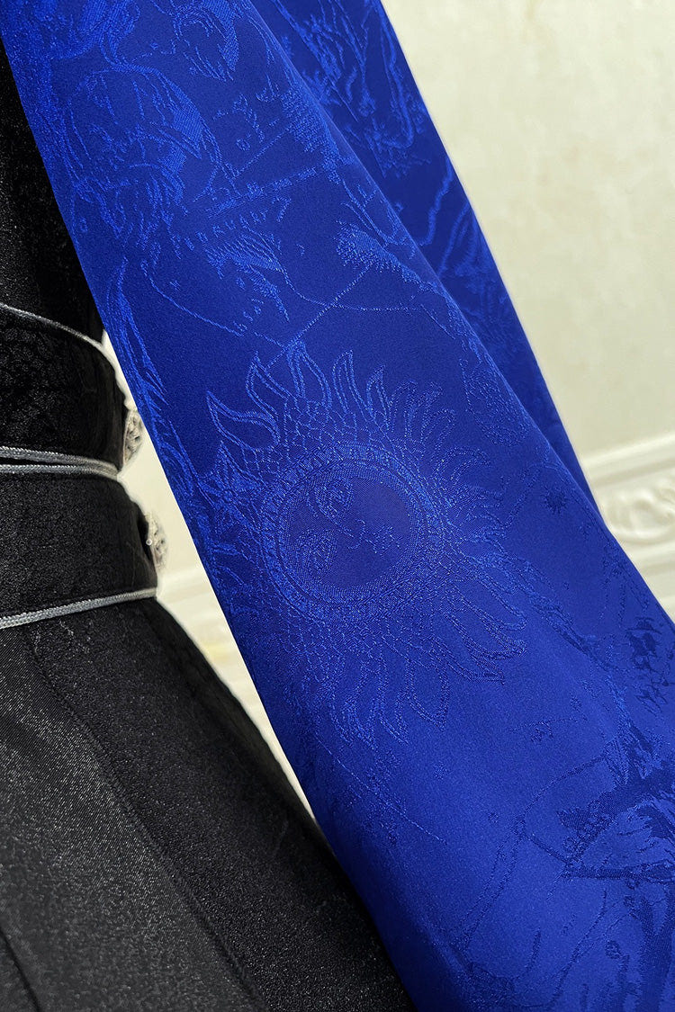 Black/Blue Courtly Knight-Style Long Sleeves Ruffle Embroidery Prince Ouji Lolita Set - Product - 16