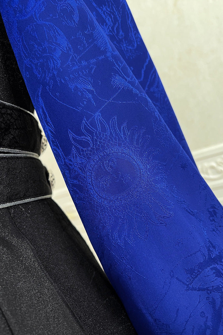 Black/Blue Courtly Knight-Style Long Sleeves Ruffle Embroidery Prince Ouji Lolita Set - Product - 16