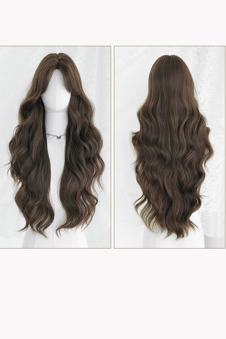 Honey Tea Warm Brown Natural Fluffy Long Wavy Sweet Lolita Wig with Face-Framing Bangs - Product - 6