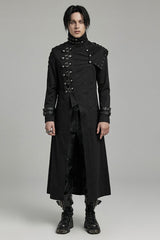 Black Stand Collar Slim Detachable Shoulder Pad Men's Gothic Coat - Black - 1