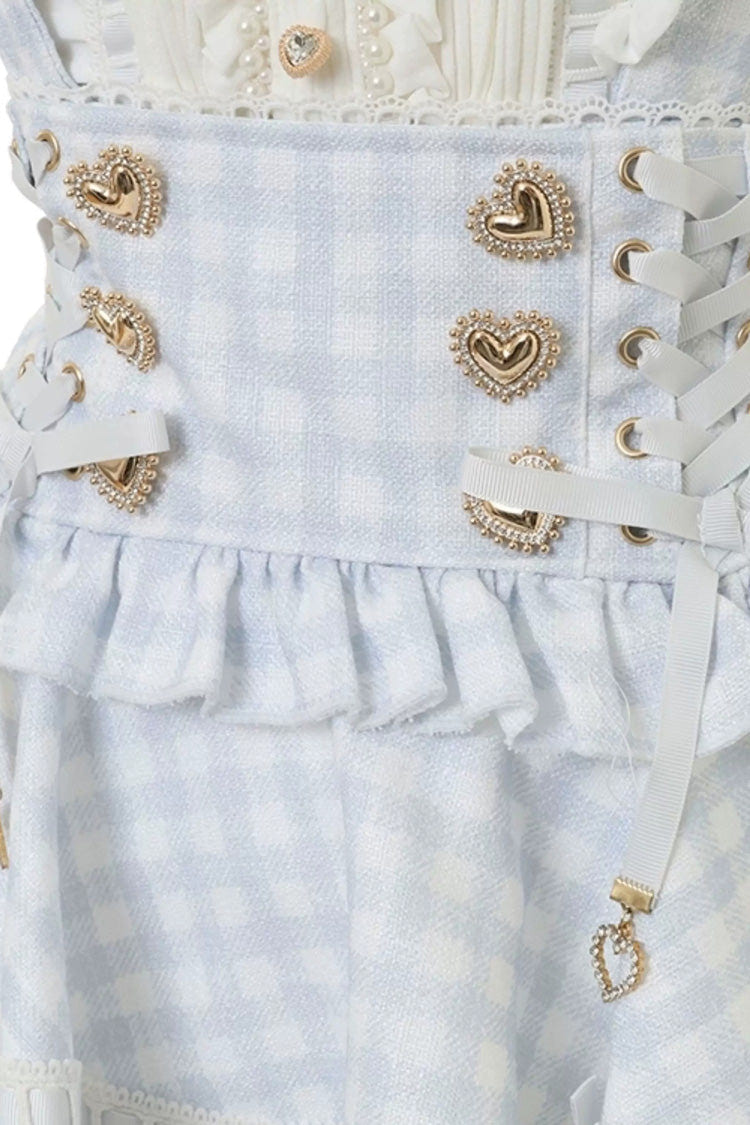 Sweet Multi-Layered Plaid Printed Ruffled Bow Lace-Up Jirai Kei Plus Size Japanese College Style Skirt 3 Colors - Product - 11