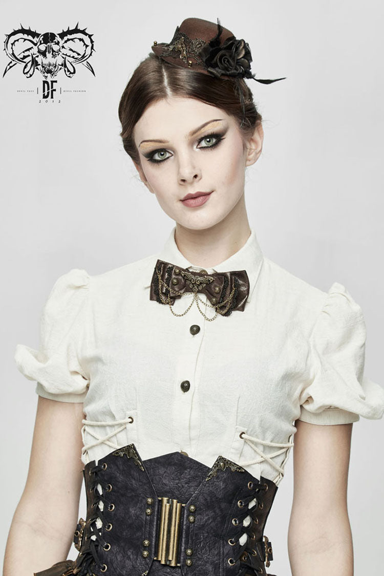Brown Adjustable Crackled Metal Women's Gothic Decorative Bow Tie - Product - 2