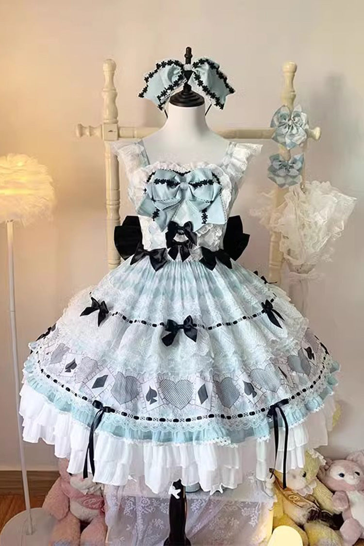 Mint Green [Bamboo Overture] Sleeveless Print Ruffle Bowknot Lace Sweet Lolita Dress - Green - 1