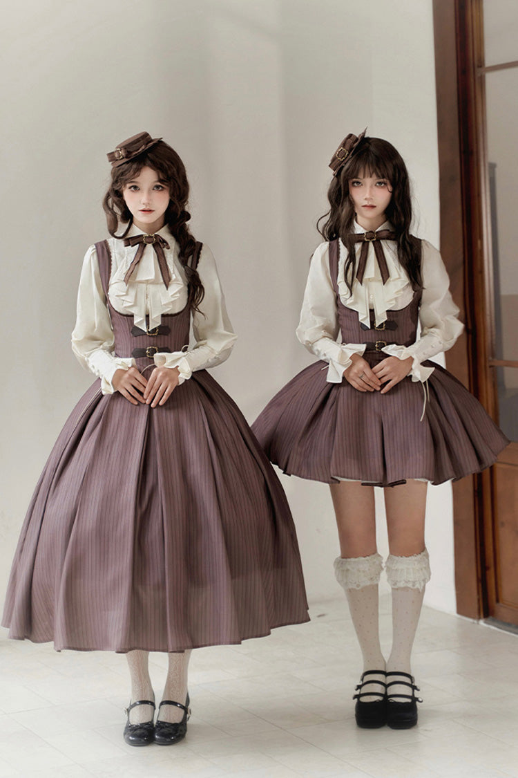 Brown Manchester City's Past Striped Print Breast Support Long Version Sweet (Dress Only) detail view 4