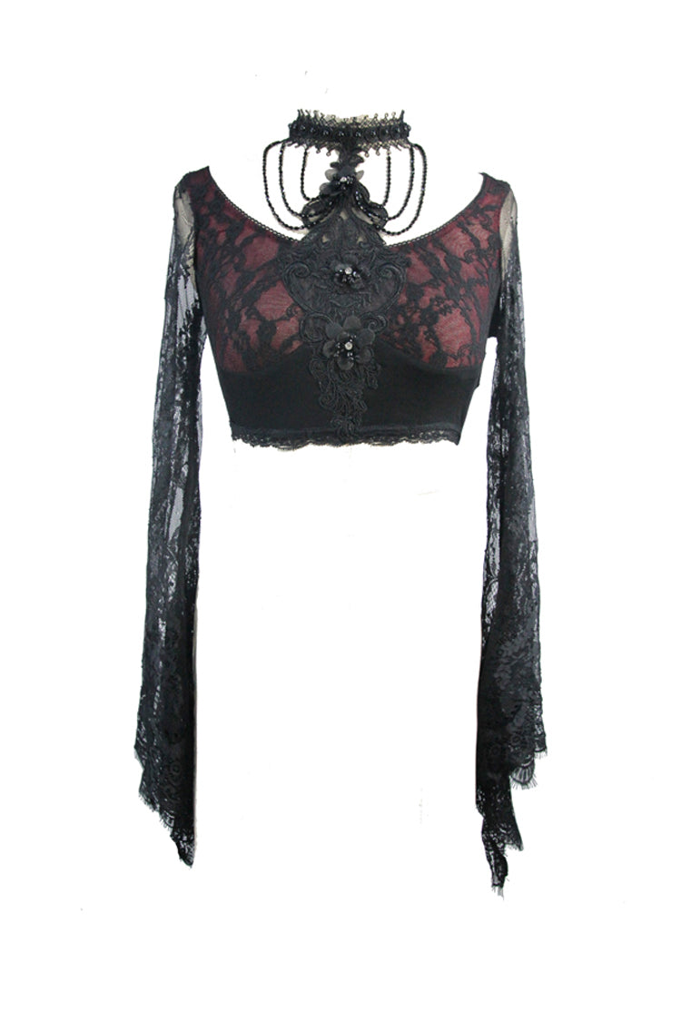Black Lace Super Short Openwork Sunscreen Long Sleeve Women's Gothic Shirt - Product - 5