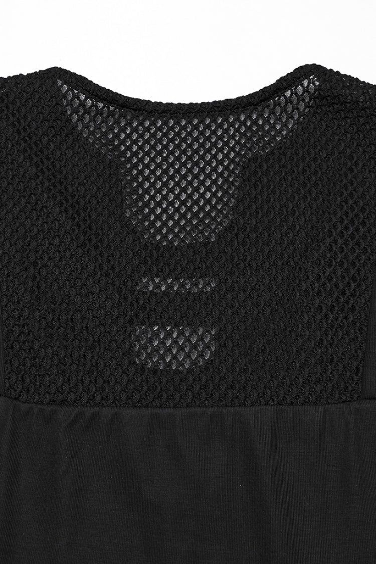 Black Sleeveless Plunging Stitching Mesh Women's Punk Vest - Product - 6