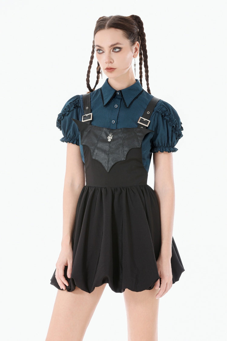 Black Bat Wing Buckled Women's Gothic Suspender Dress Graduation Dress with Tail - Product - 6