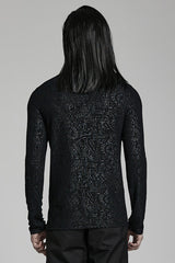 Black Long Sleeves Print Slim Men's Gothic Blouse - Product - 3