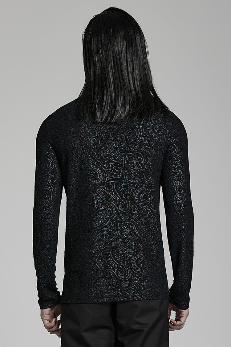 Black Long Sleeves Print Slim Men's Gothic Blouse - Product - 3