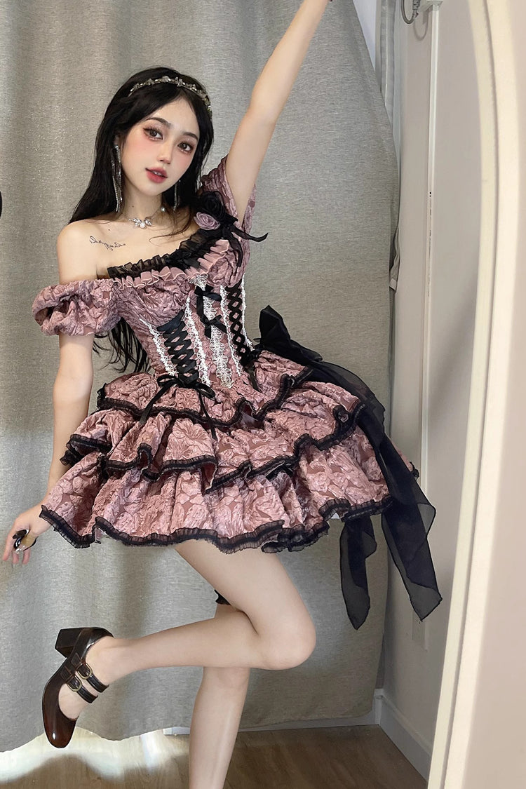 Pink Medea Kiss Short Sleeves Gothic Lolita Op Tiered Dress - Product - 4