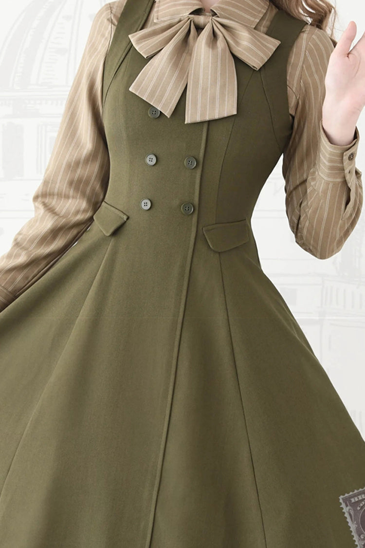 Green [Misty Shirt Forest] Square Collar Sleeveless Ruffled British Style Classic Vintage Elegant Lolita Jsk Dress - Product - 7