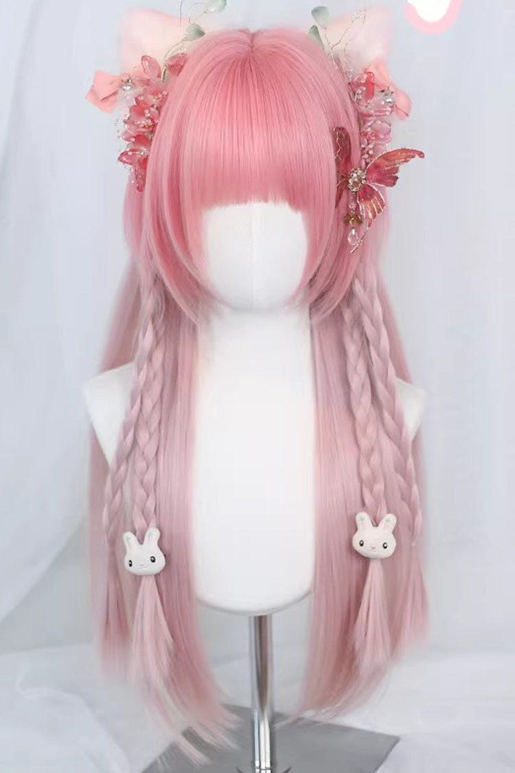 Pink Ombre Blunt Bangs Long Straight Hair Sweet Lolita Wig - Pink - 1
