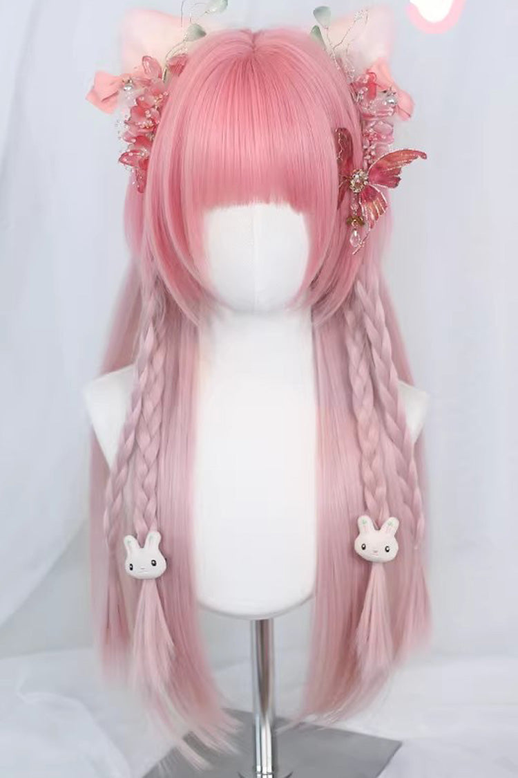 Pink Ombre Blunt Bangs Long Straight Hair Sweet Lolita Wig - Pink - 1