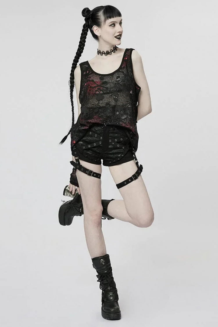 Skull Print Stitching Mesh Womens Steampunk Vest 2 Colors - Product - 8