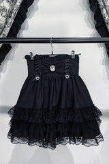 Jirai Kei Triple-Layered Printed Ruffled Bow Lace Sweet Japanese Skirt 3 Colors - Black - 6