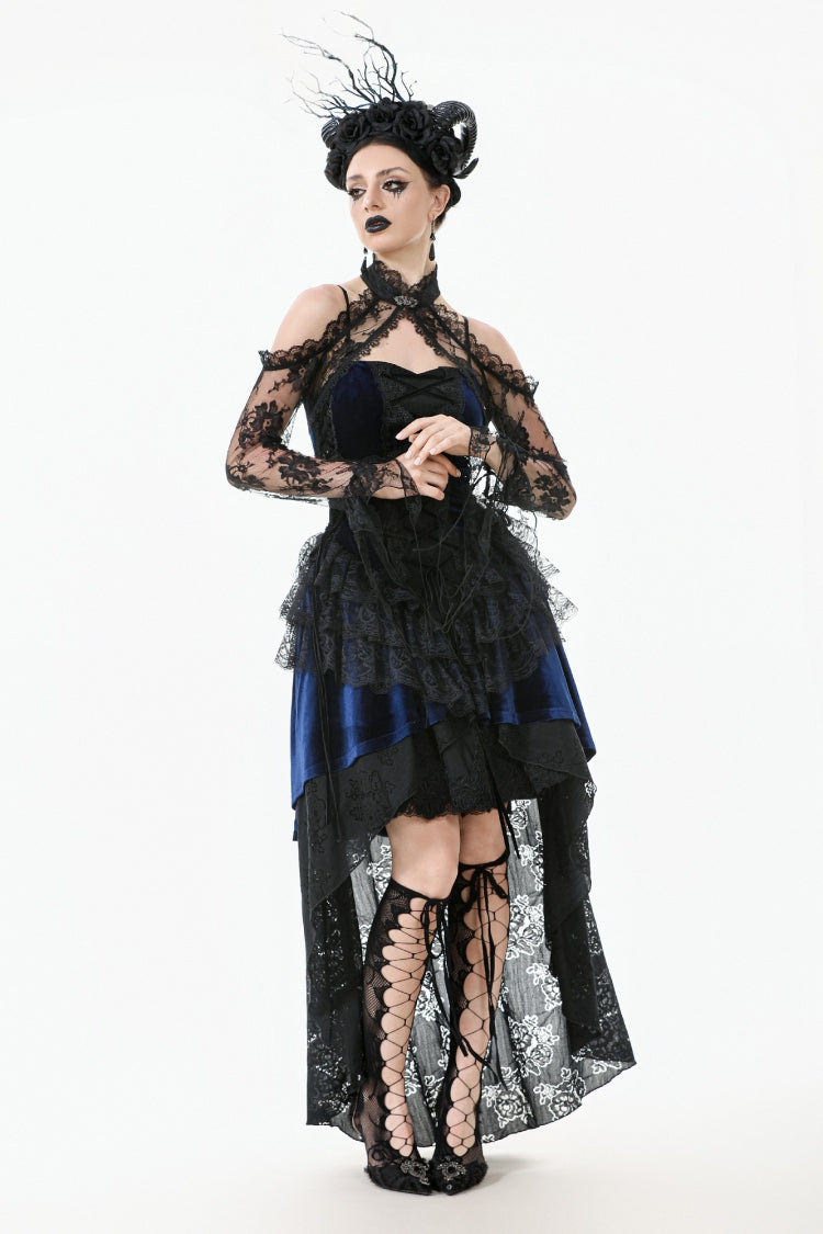 Black Off Shoulder Long Sleeves Sheer Floral Lace Women's Gothic Shrug - Product - 10