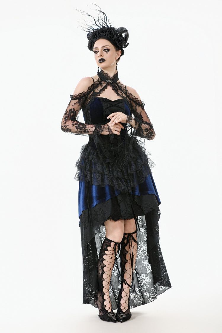 Black Off Shoulder Long Sleeves Sheer Floral Lace Women's Gothic Shrug - Product - 10