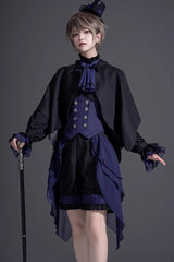 Black/Blue Evil Twins Ouji Prince Handsome Lolita Vest Shirt Shorts Set - Product - 4