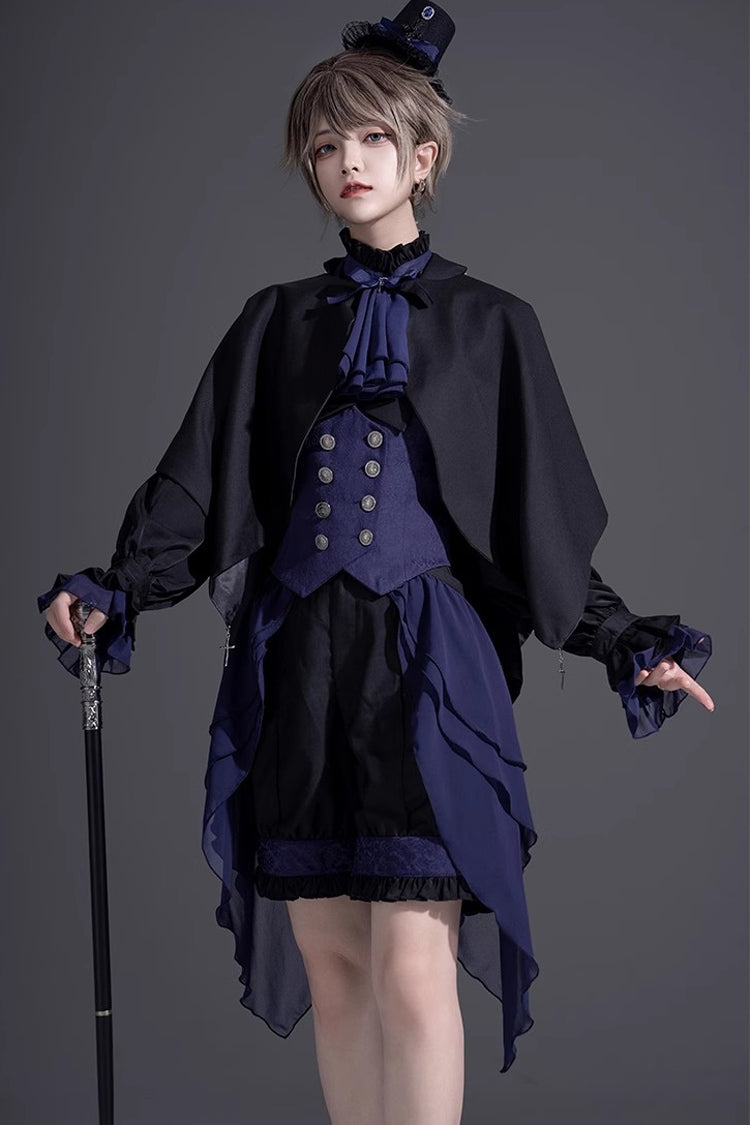 Black/Blue Evil Twins Ouji Prince Handsome Lolita Vest Shirt Shorts Set - Product - 4